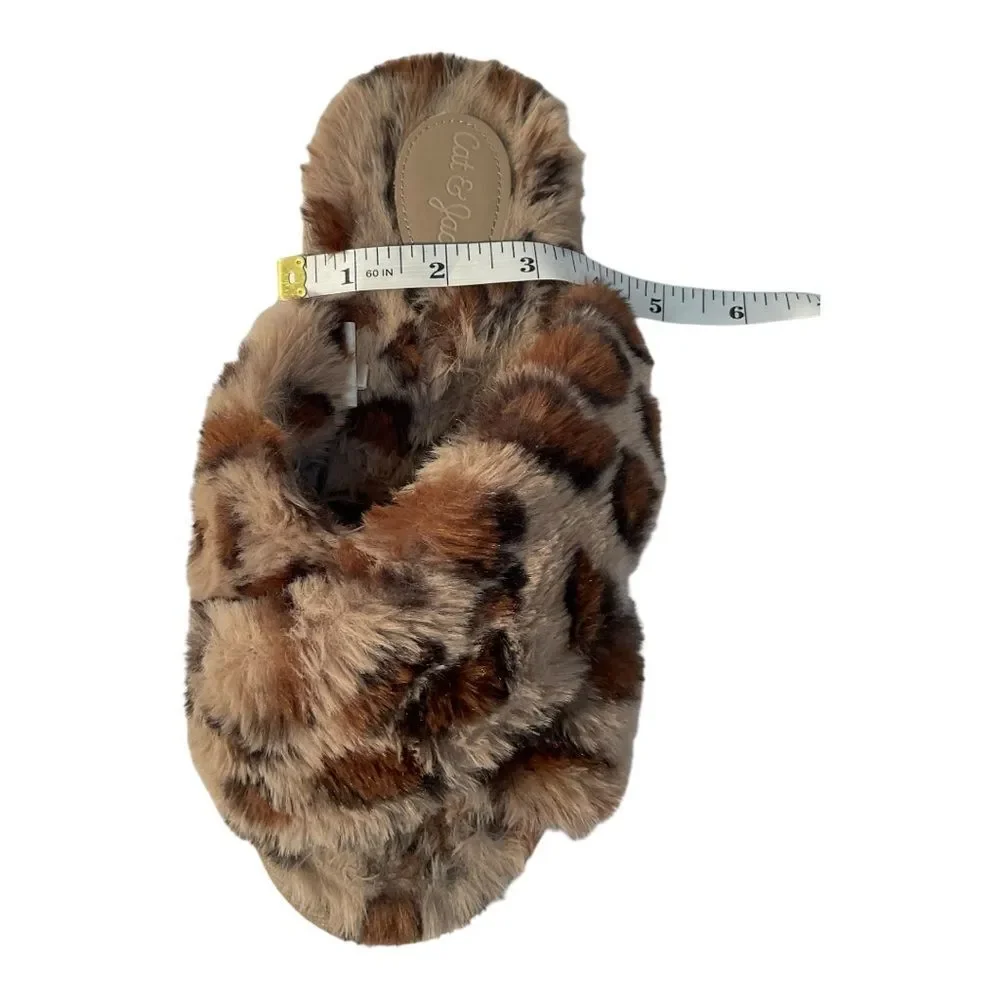 Cat & Jack Girls Leopard Print brooklyn faux fur slide on slippers  L(4/5)